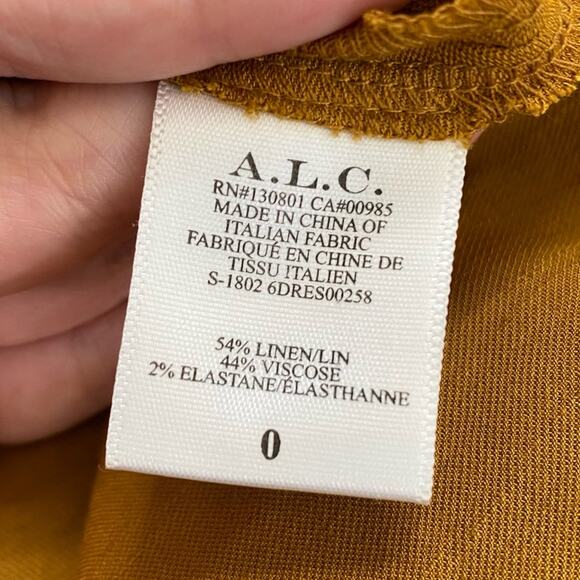 A.L.C. Hudson Cold Shoulder Linen Blend A-Line Dress Mustard Size 0 - Picture 6 of 9